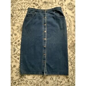 VTG Starwear Skirt Women 18 Blue Denim Medium Wash Button Front 100% Cotton